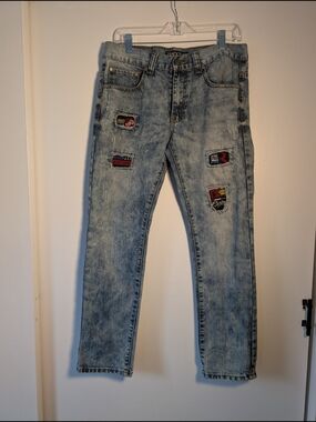 Track 23 Skinny Jeans Mens 34x30 Destroyed Grunge Distressed Patches Y2K